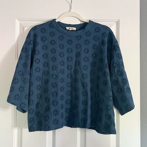 Madewell Embroidered Wide Sleeve Boxy Tee Size Medium M in Sunfaded Blue